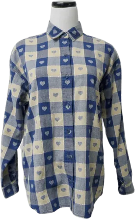 00's Blue Heart Checked Button Up Shirt by Maggie And Max