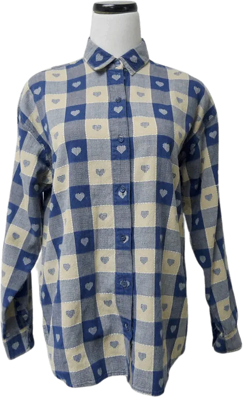 00's Blue Heart Checked Button Up Shirt by Maggie And Max