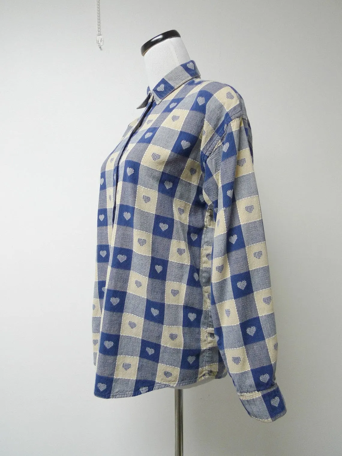 00's Blue Heart Checked Button Up Shirt by Maggie And Max