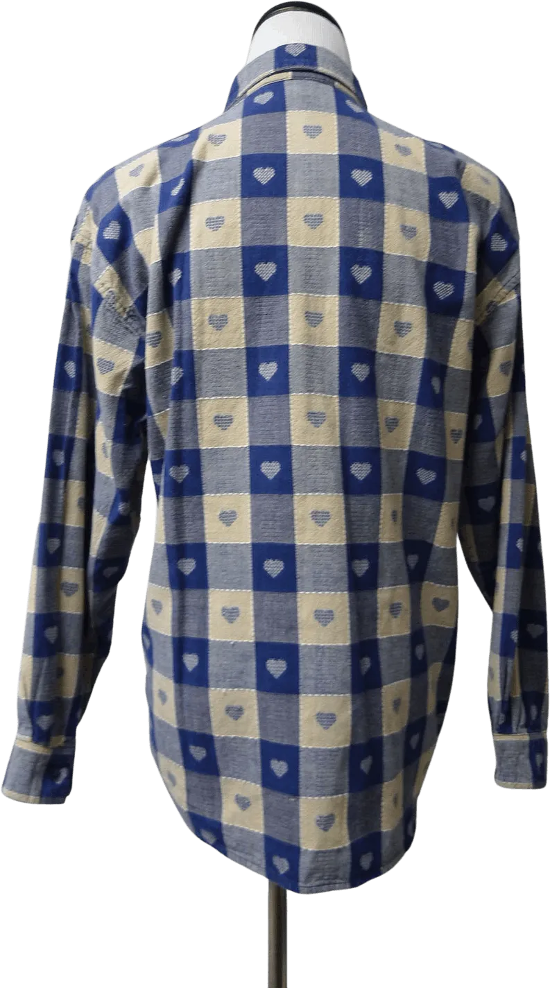 00's Blue Heart Checked Button Up Shirt by Maggie And Max