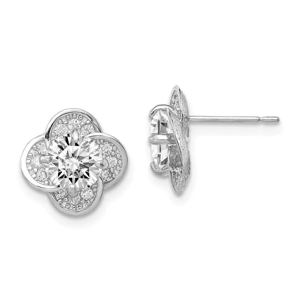 10K Tiara Collection White Gold Polished CZ Post Earrings