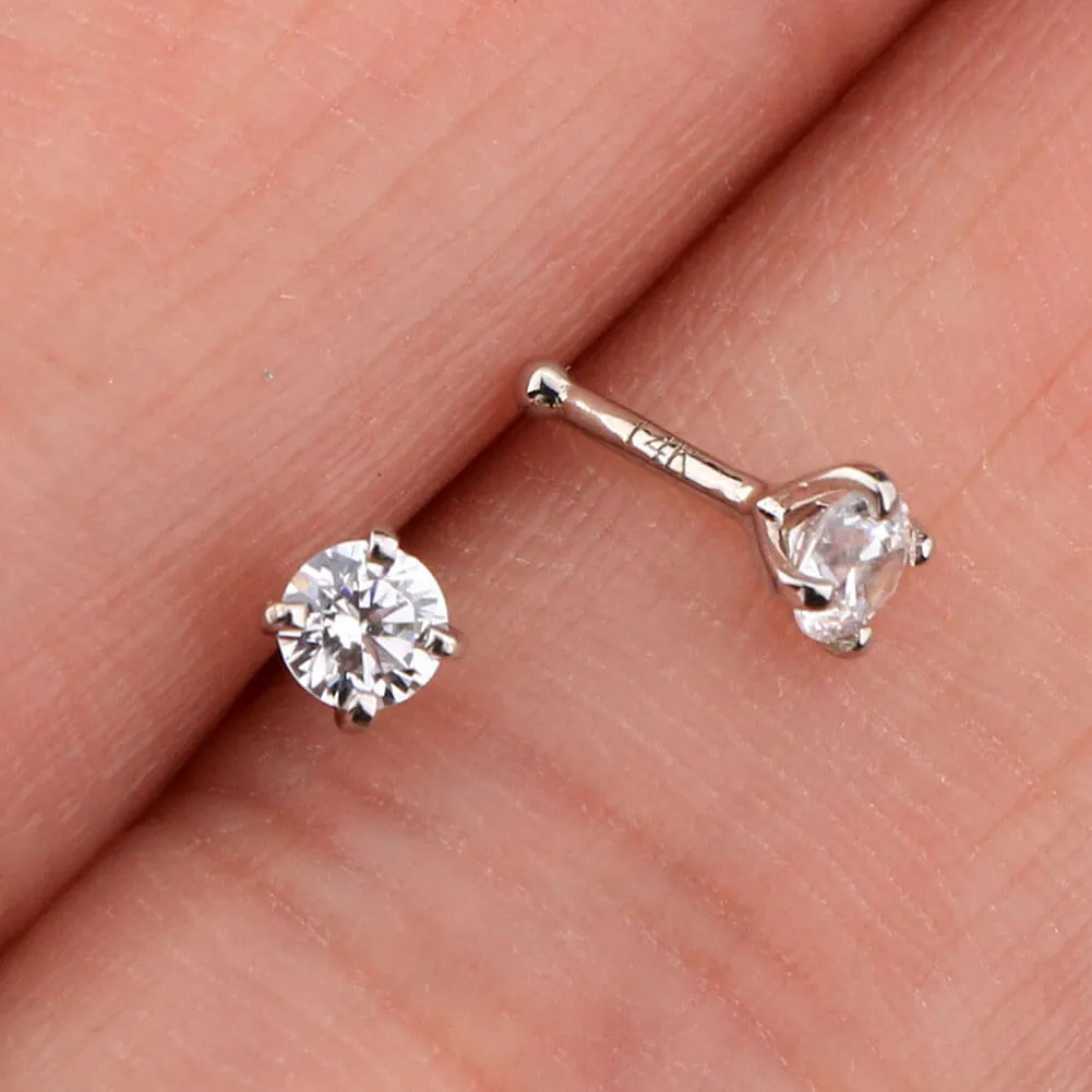 14K White Gold 20G Round CZ Nose Stud