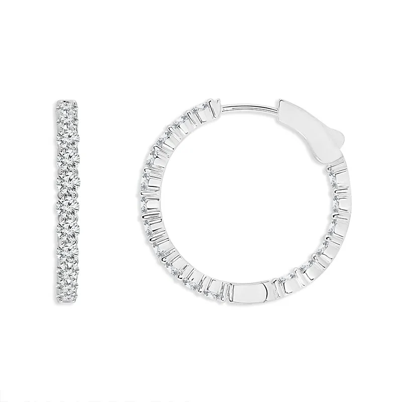 14K White Gold 2ctw Round Inside Out Diamond Hoops