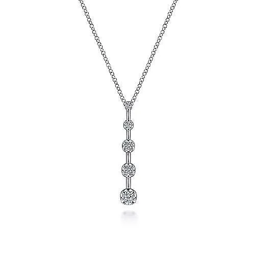 14K White Gold Bar Pendant Necklace with Diamond Stations