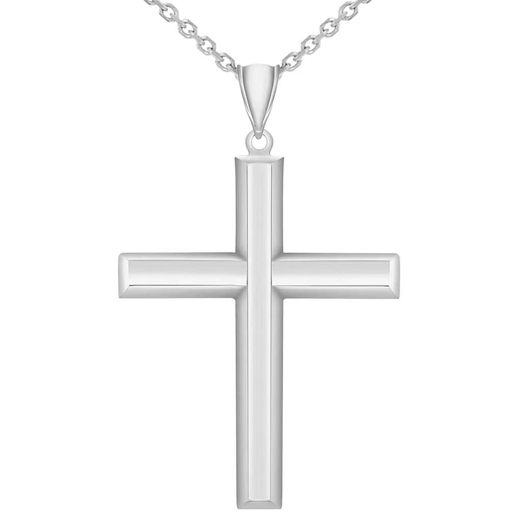 14k White Gold Plain & Simple Religious High Polish Cross Pendant Necklace