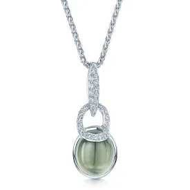 18ct White Gold Cabochon Prehnite & Diamond Pendant