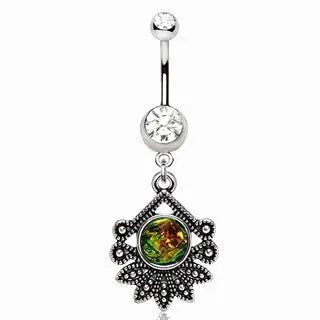 316L Stainless Steel Tropical Flower Dangle Navel Ring