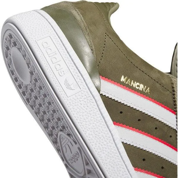 Adidas Busenitz Pro Sneakers x Dan Mancina - Olive Strata with Red and Footwear White Accents