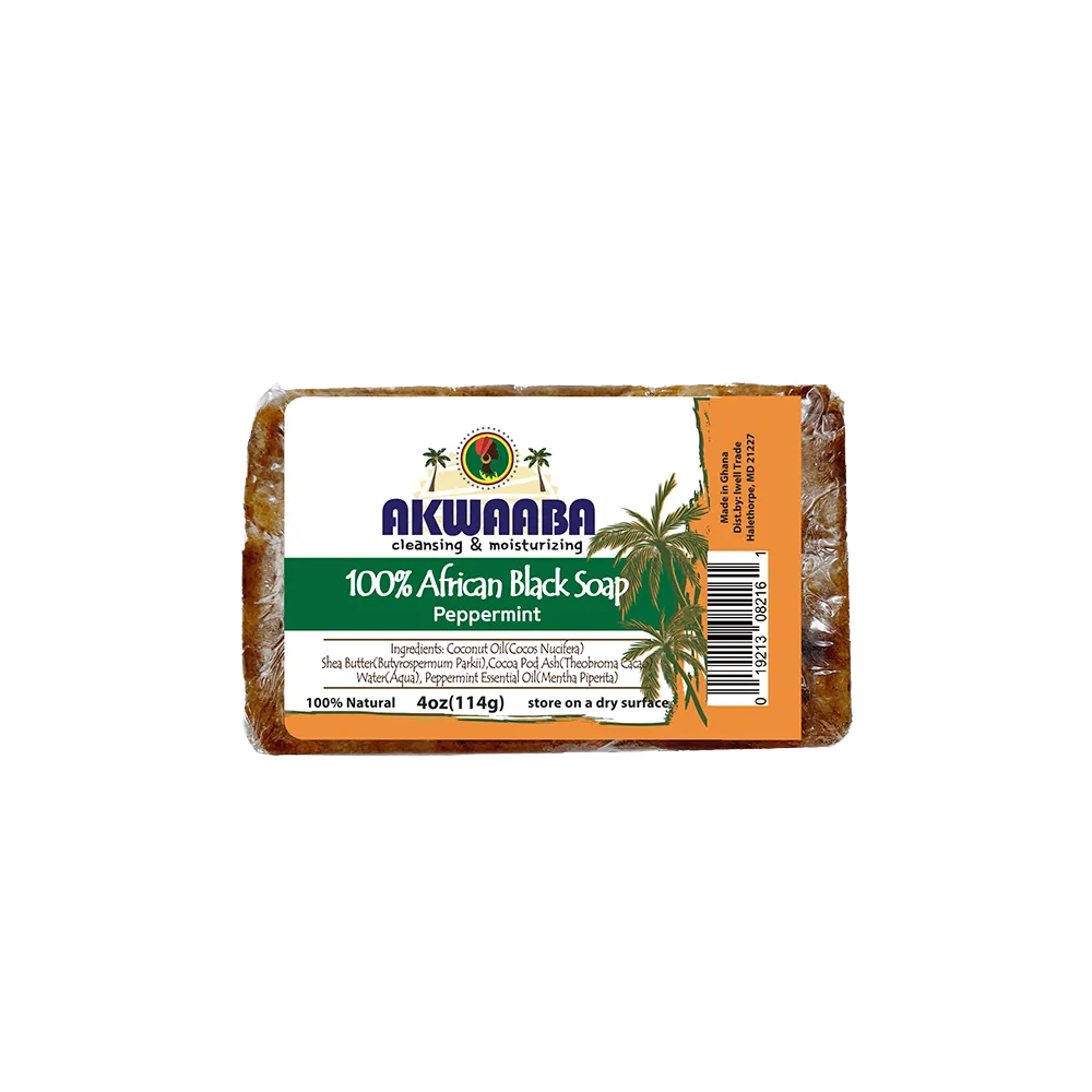 Akwaaba African Black Soap Bar (Peppermint) 4oz