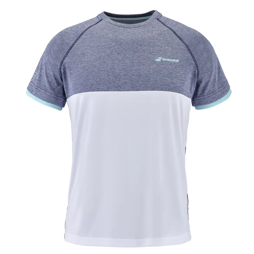 Babolat Play Crew Neck Boy T-shirt - White/Heather Blue