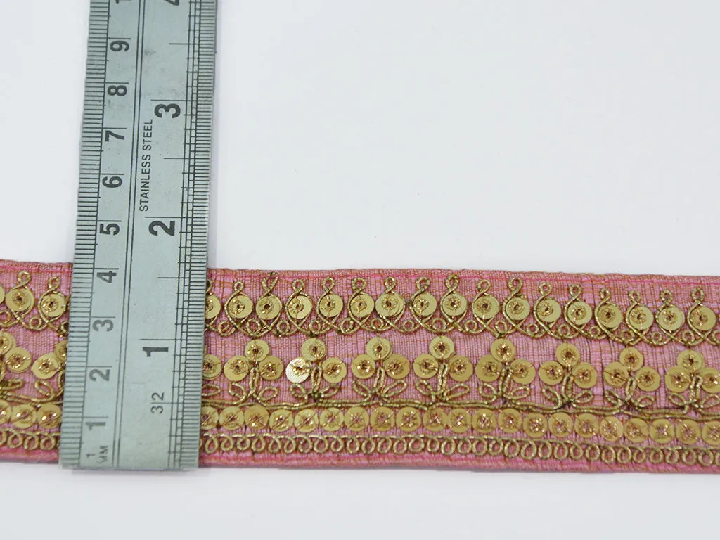 Baby Pink & Golden Sequins Embroidered Border