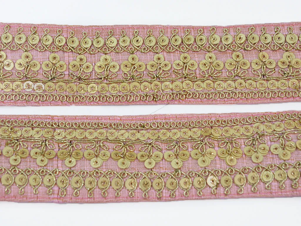 Baby Pink & Golden Sequins Embroidered Border