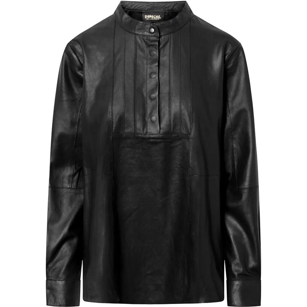 Beautiful LS Tona leather blouse in soft quality / 51092 - Black (Nero)