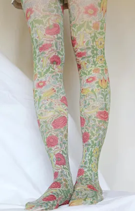 Printed Art Tights featuring Bird and Rose Design by William Morris