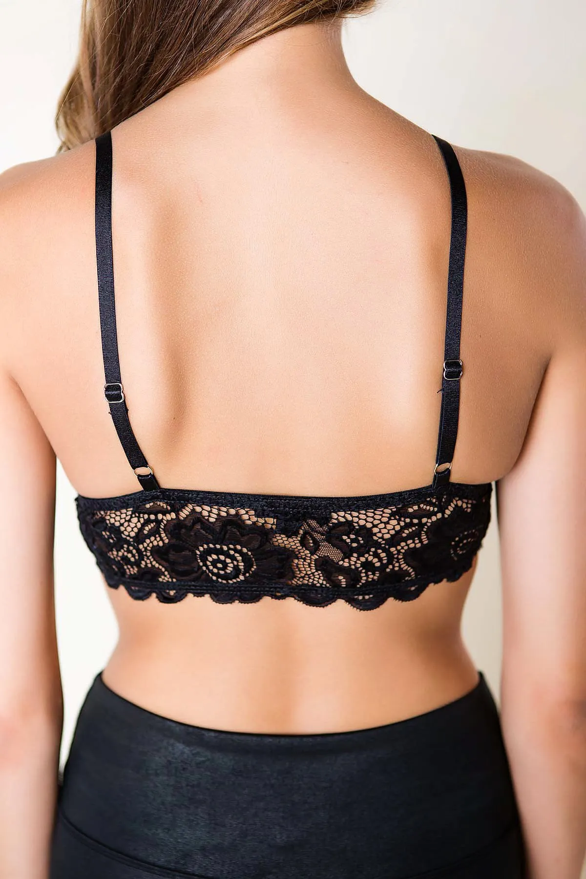 Black Adjustable Strappy Floral Lace Bralette