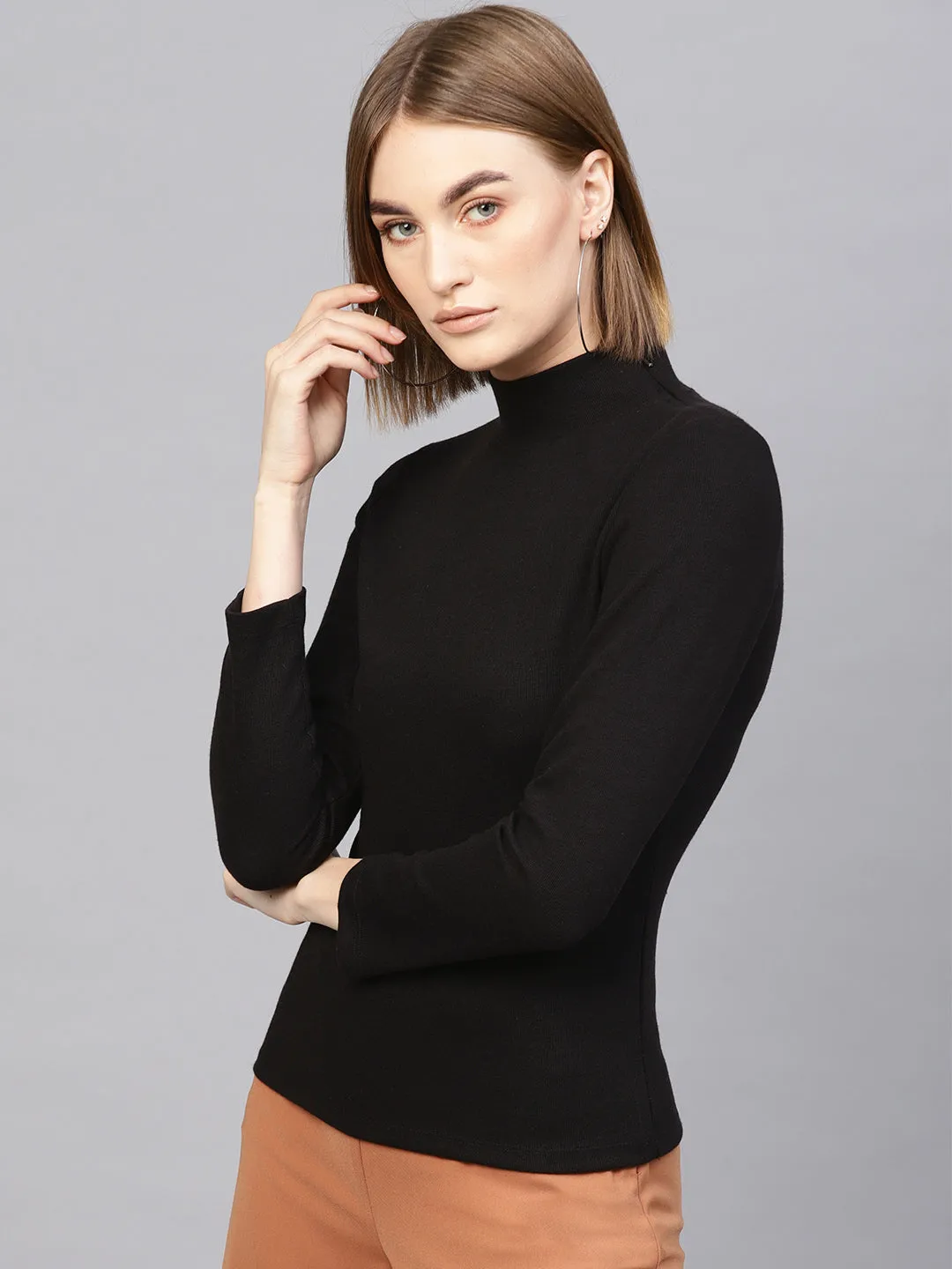 Black High Neck Rib Top