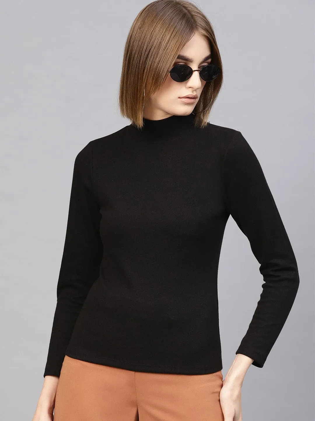 Black High Neck Rib Top