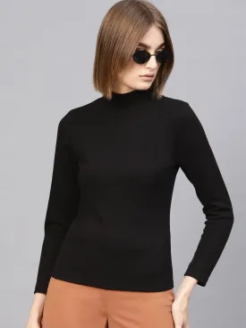 Black High Neck Rib Top