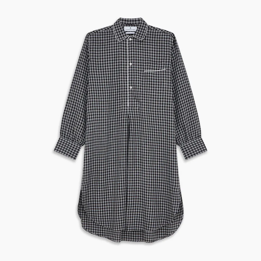 Black Multi Check Cotton Blend Sussex Nightshirt