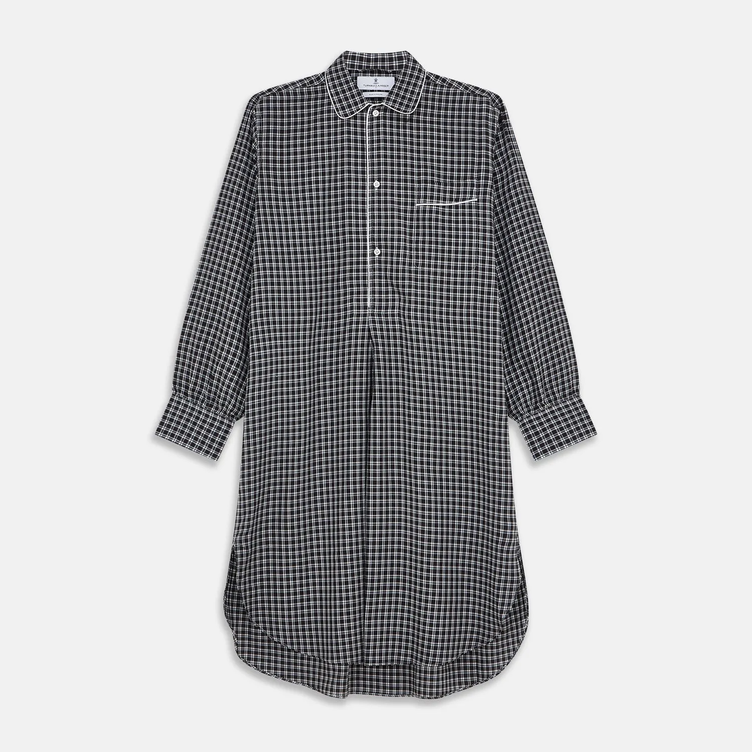 Black Multi Check Cotton Blend Sussex Nightshirt