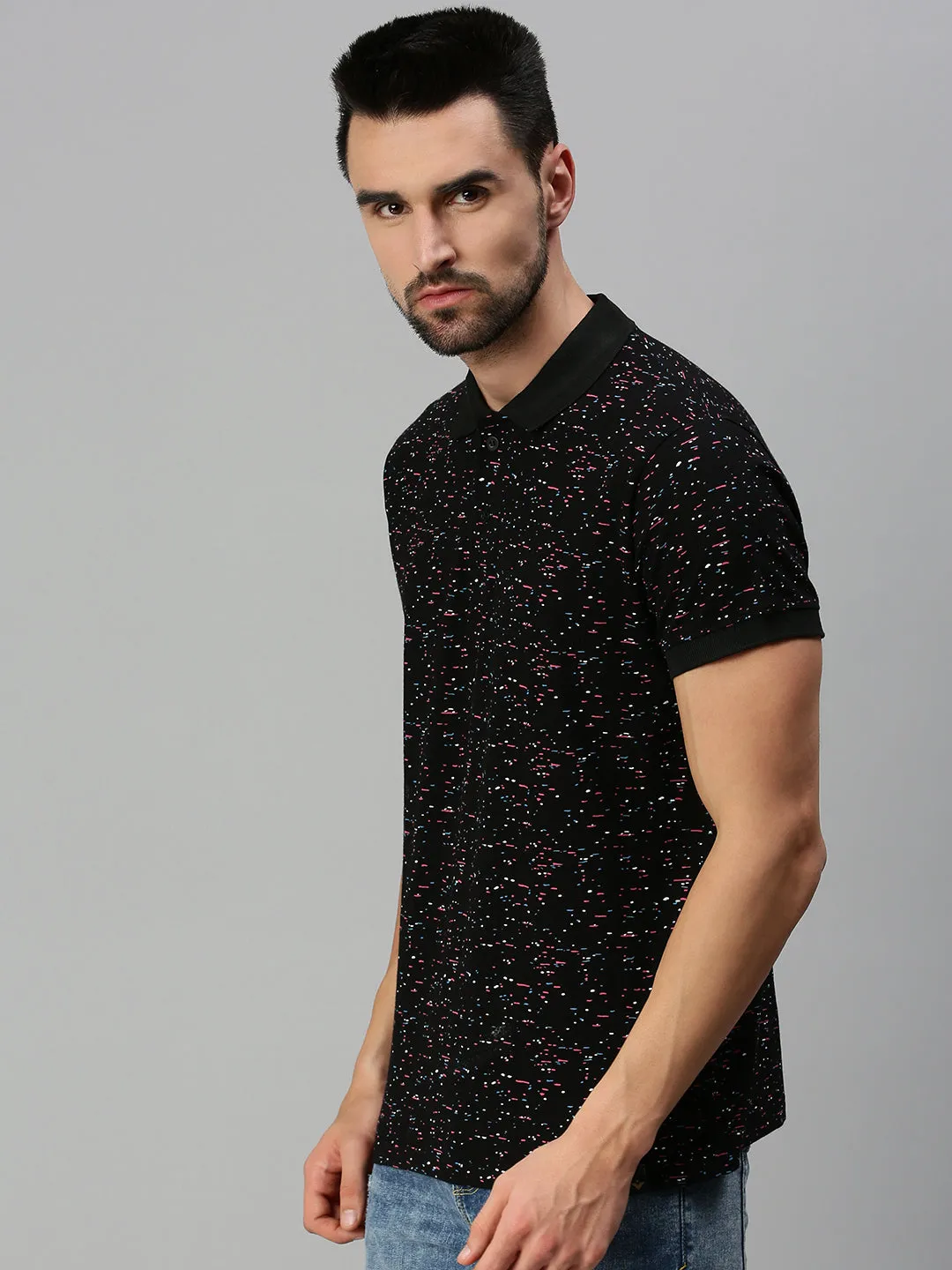 Black Printed Polo T-shirt