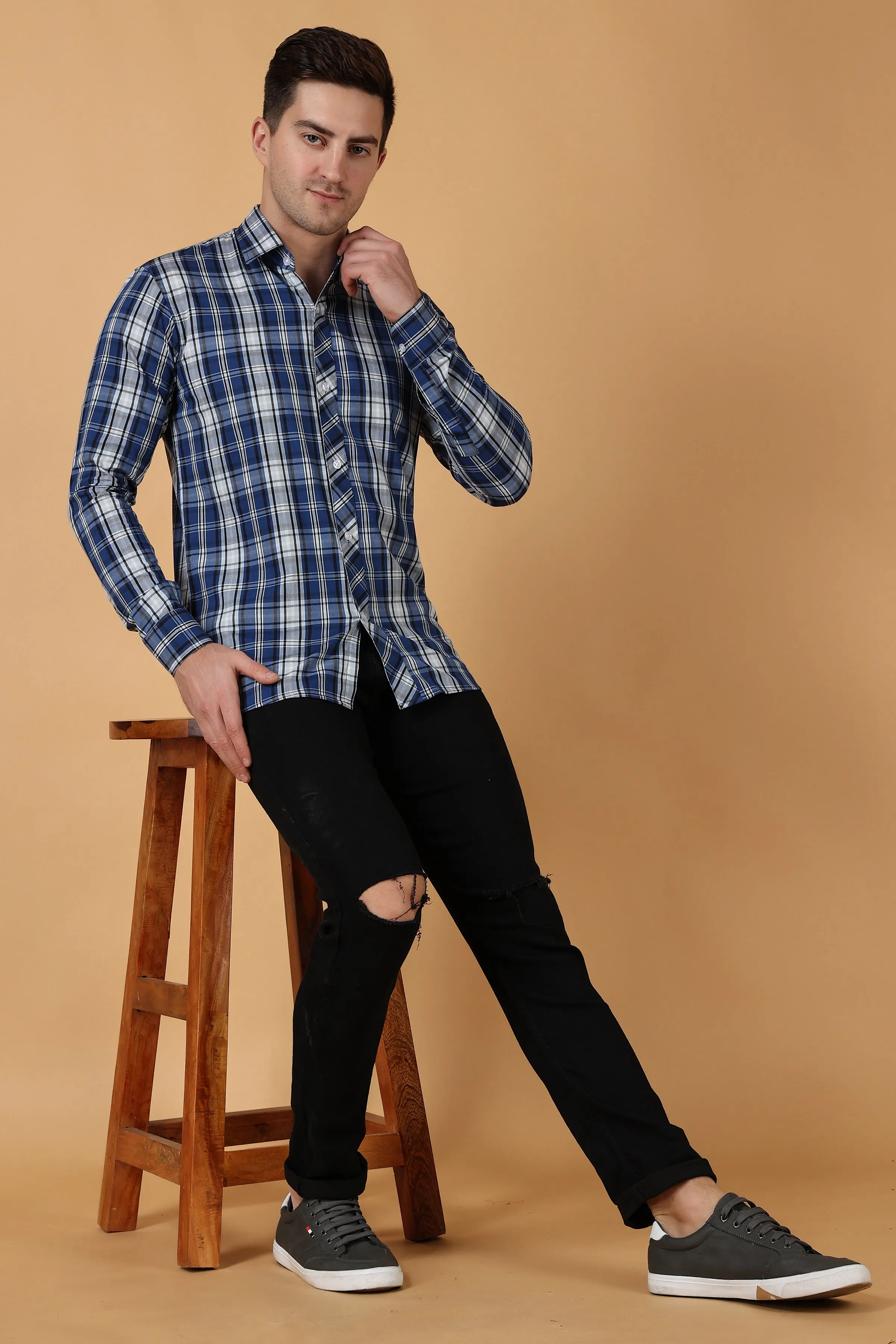 Blue Checked Cotton Shirt