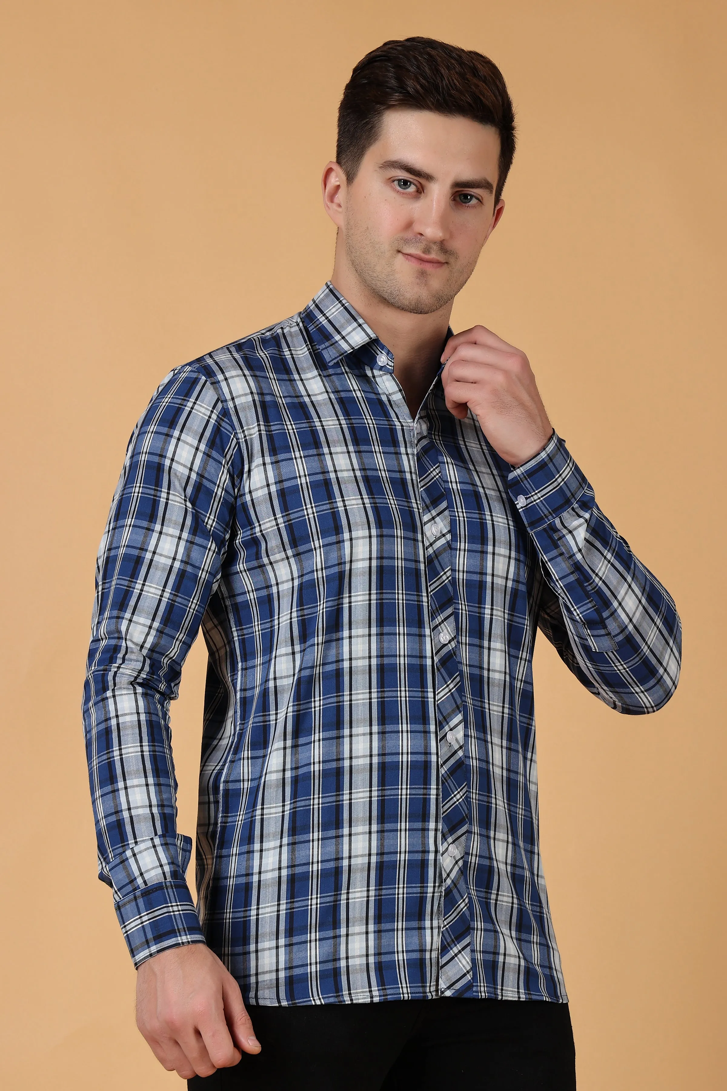 Blue Checked Cotton Shirt