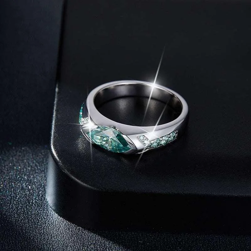 Blue Green Mosonite Ring For Men And Women