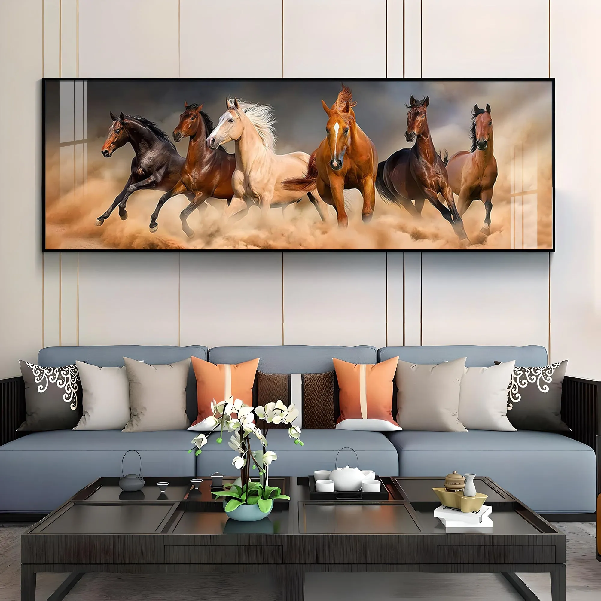 Brown Lucky Horses In Desert Premium Acrylic Horizontal Wall Art