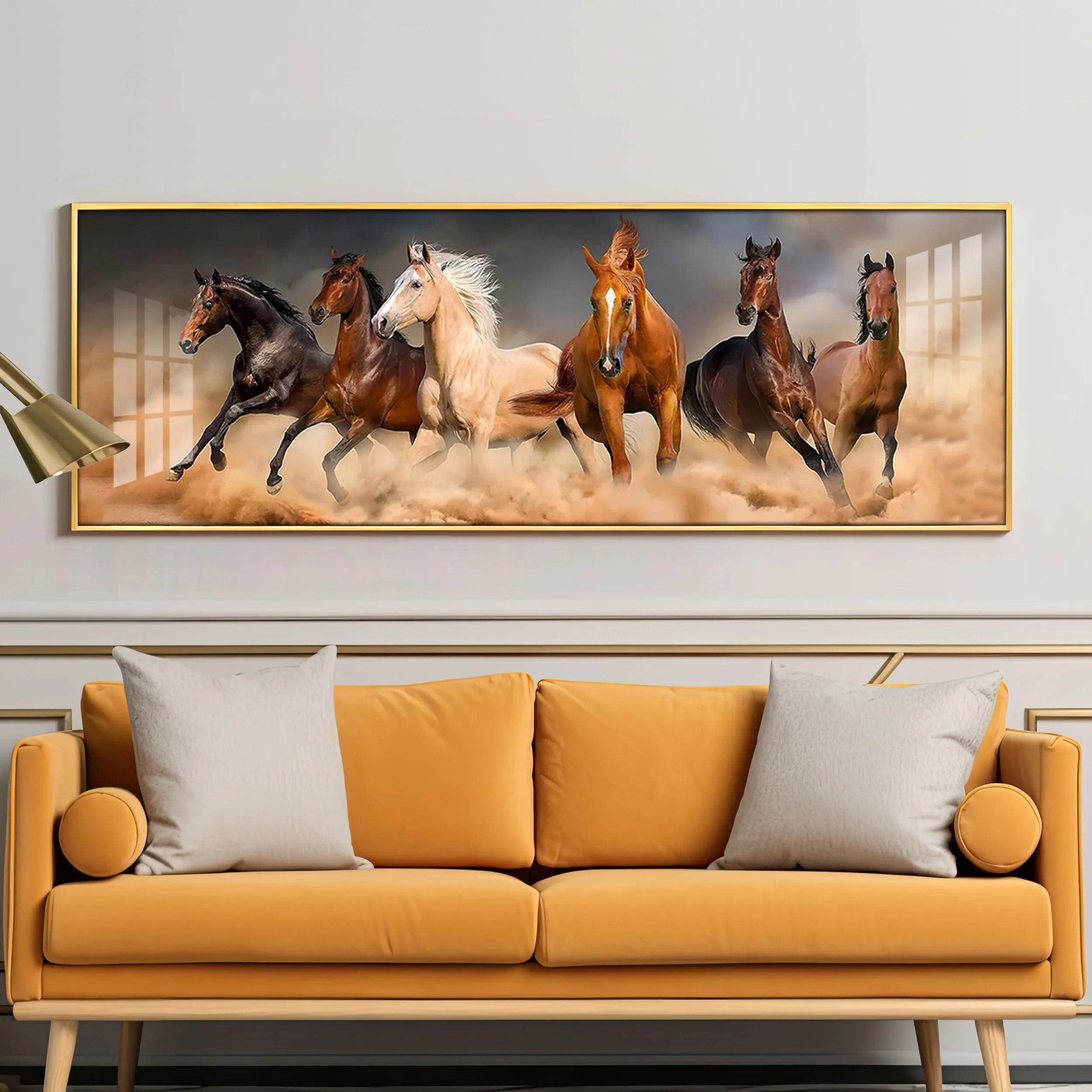 Brown Lucky Horses In Desert Premium Acrylic Horizontal Wall Art