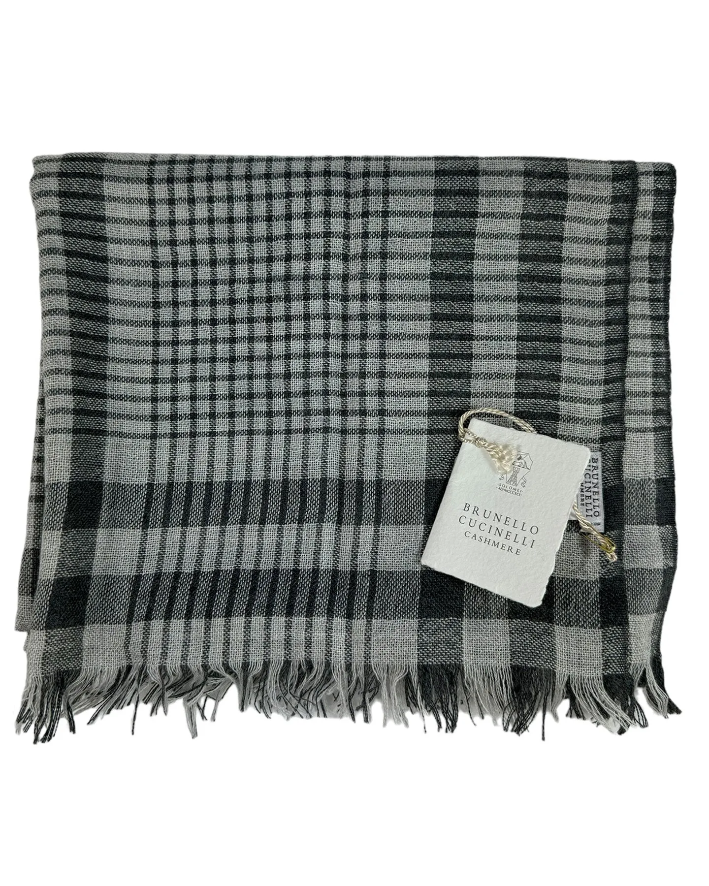 Brunello Cucinelli Scarf Dark Blue Gray Plaid - Cashmere Silk Men Shawl