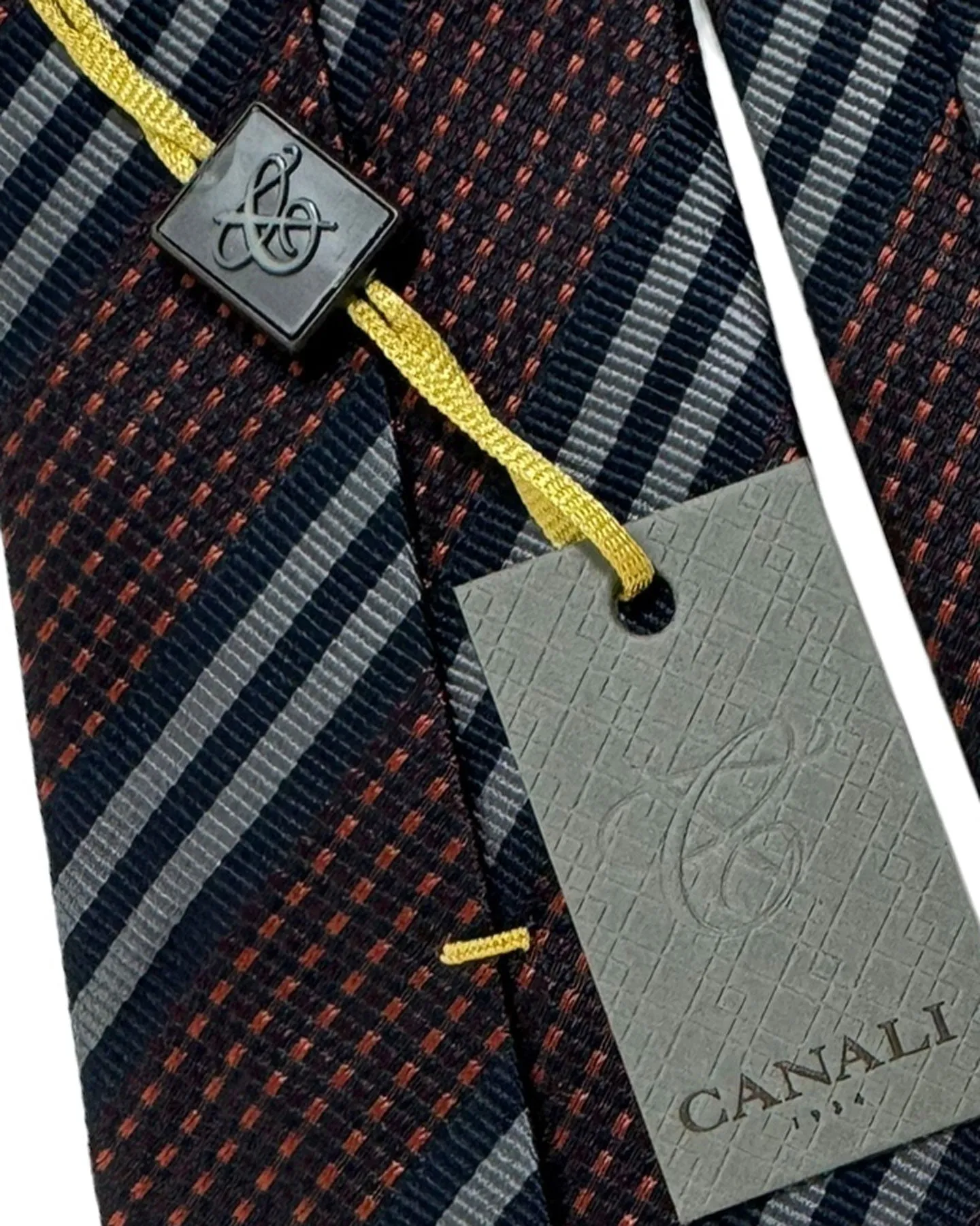 Canali Silk Tie Dark Blue Gray Brown Stripes SALE