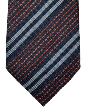 Canali Silk Tie Dark Blue Gray Brown Stripes SALE