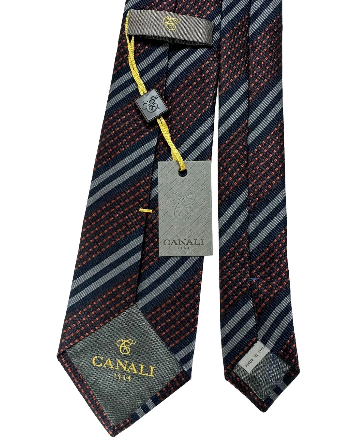 Canali Silk Tie Dark Blue Gray Brown Stripes SALE