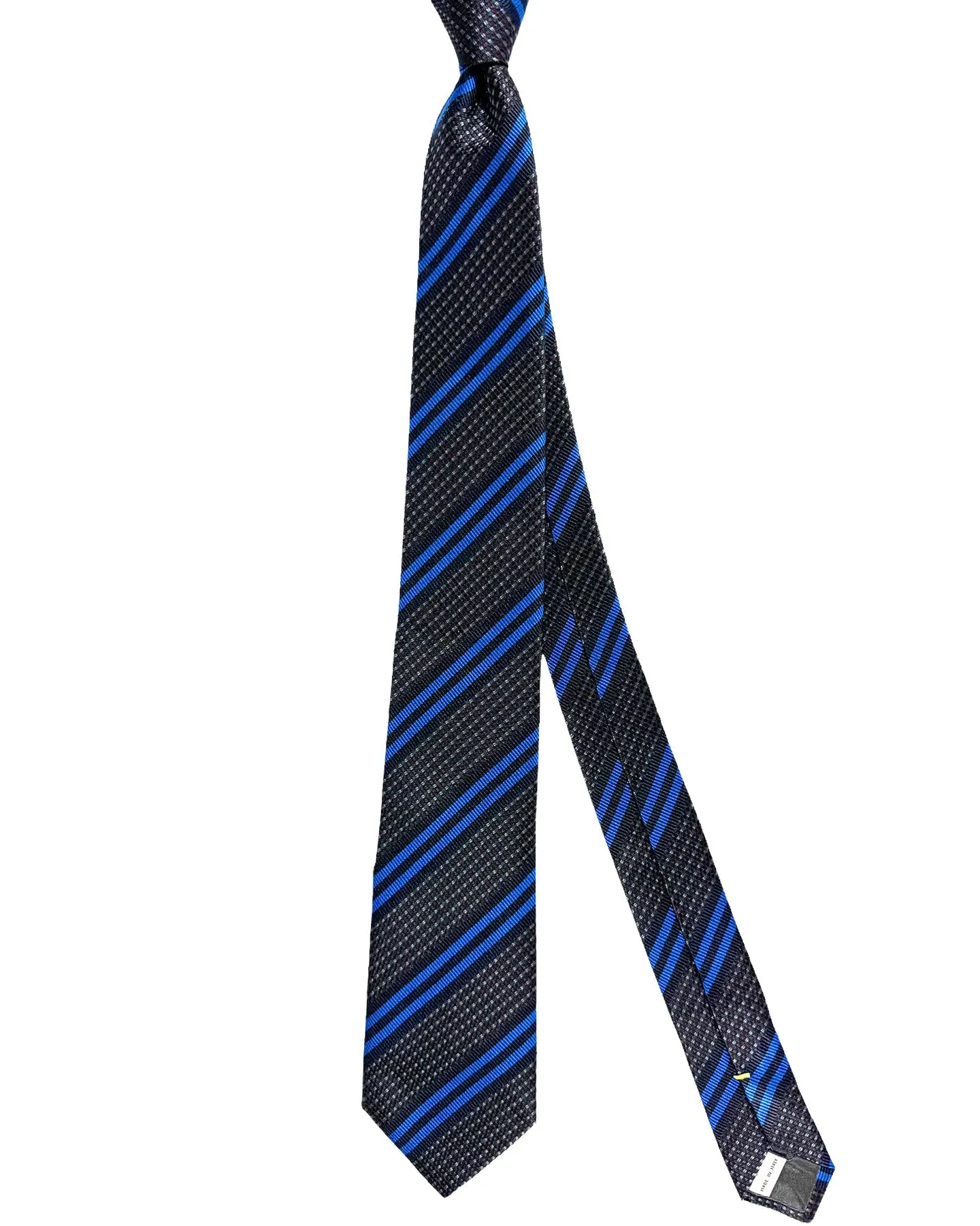 Canali Silk Tie Dark Blue Royal Blue Maroon Gray Stripes Pattern