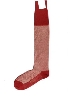 Cesare Attolini Wool Socks S / EU 40 - Maroon Gray Birdseye - Over The Calf FINAL SALE