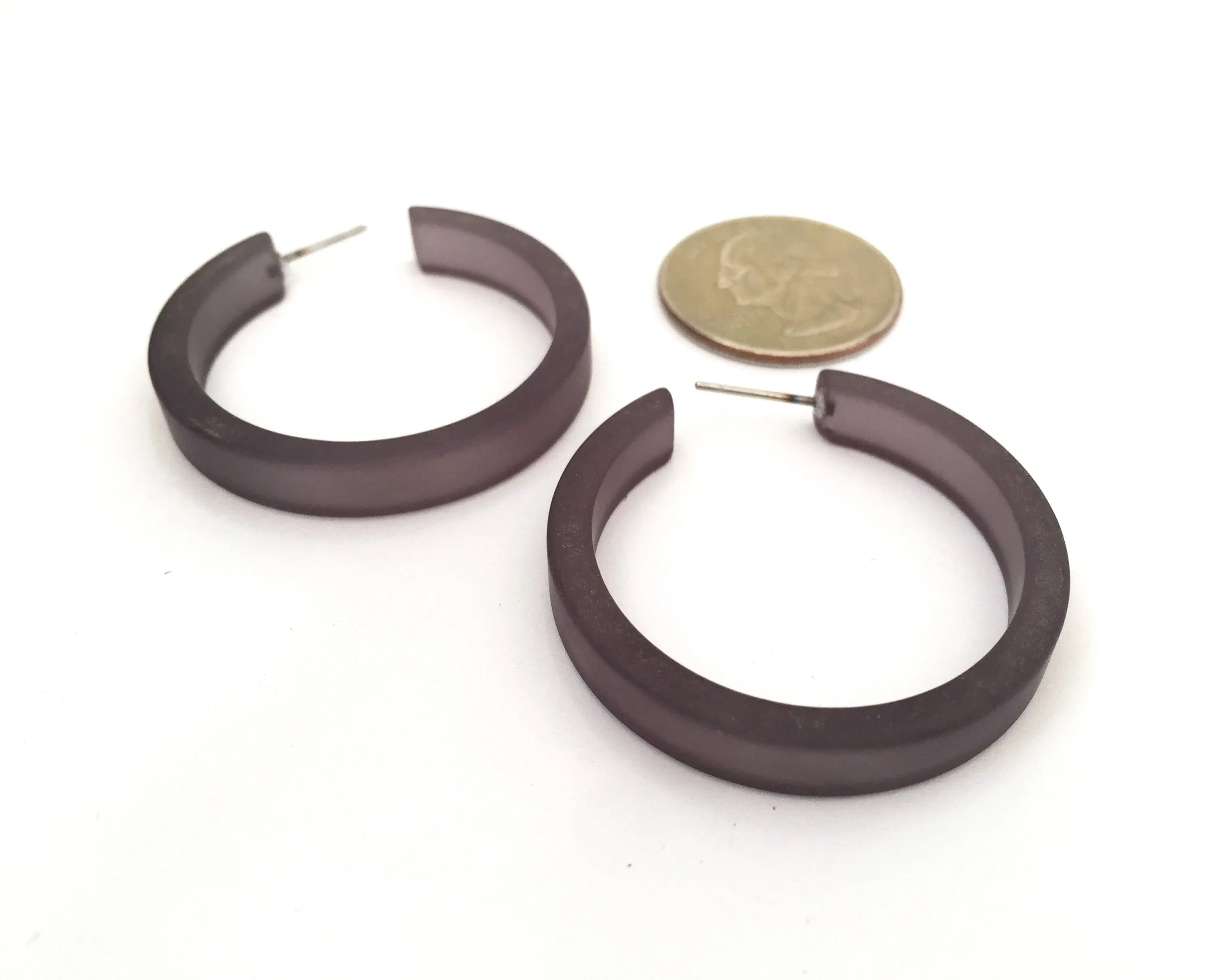 Charcoal Grey Frosted Classic Hoop Earrings