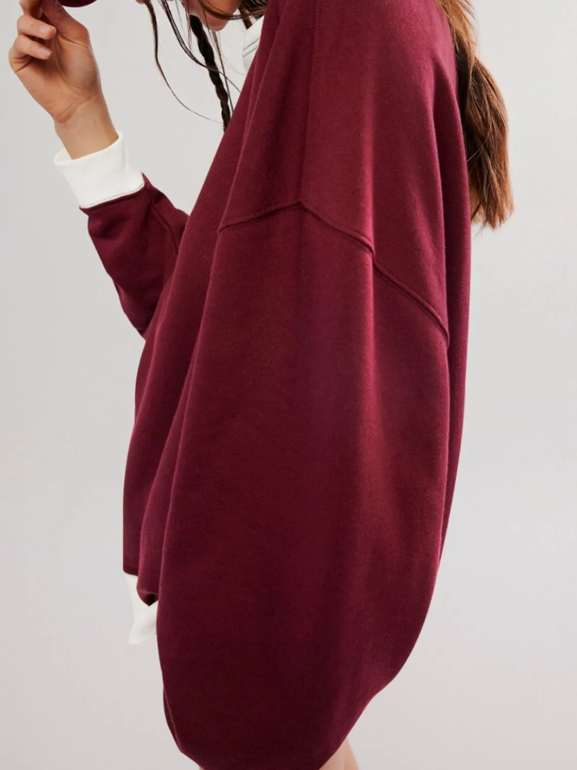 Dropped Shoulder Long Sleeve Sweatshirt with Contrast Detailing