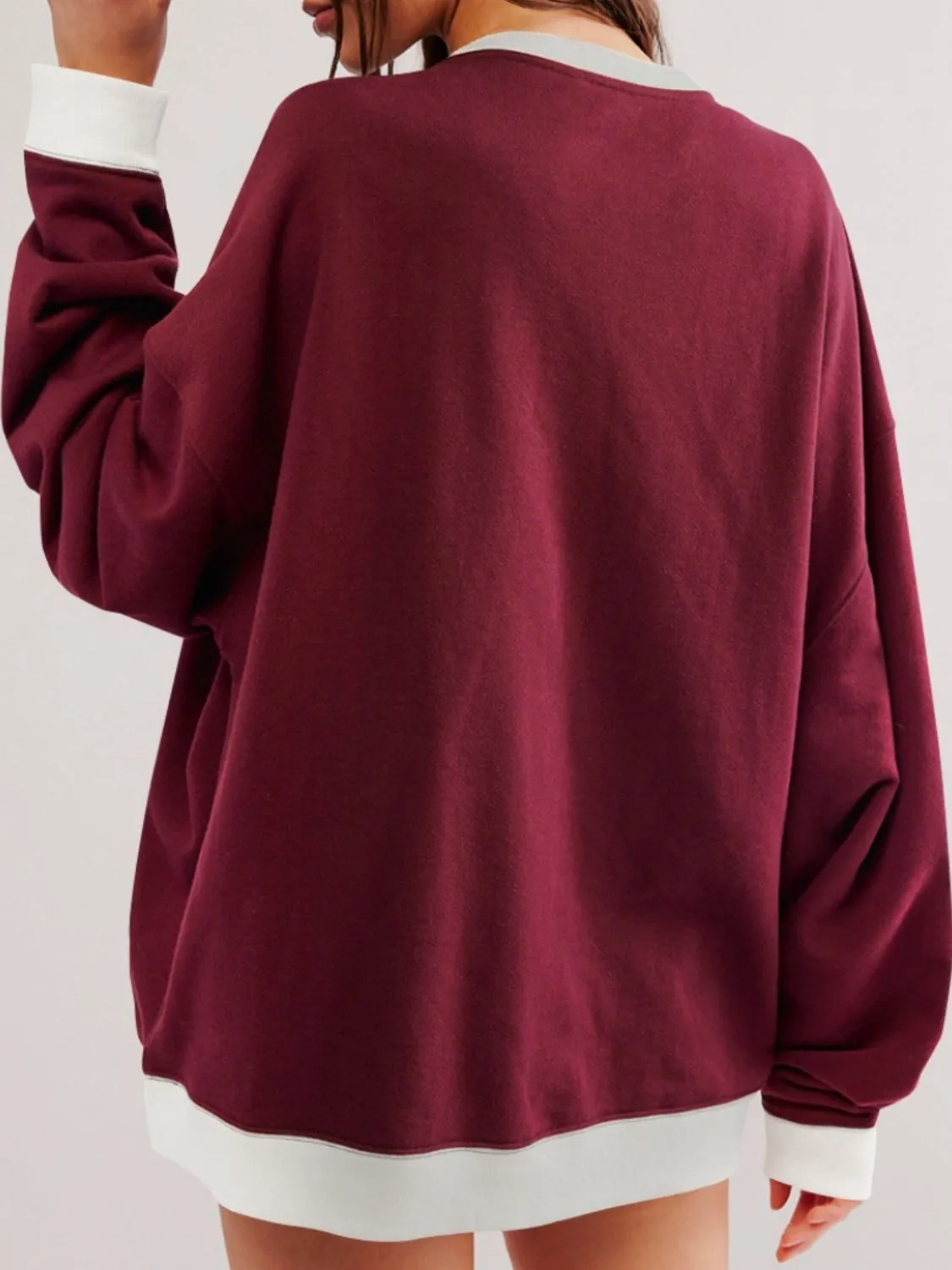 Dropped Shoulder Long Sleeve Sweatshirt with Contrast Detailing