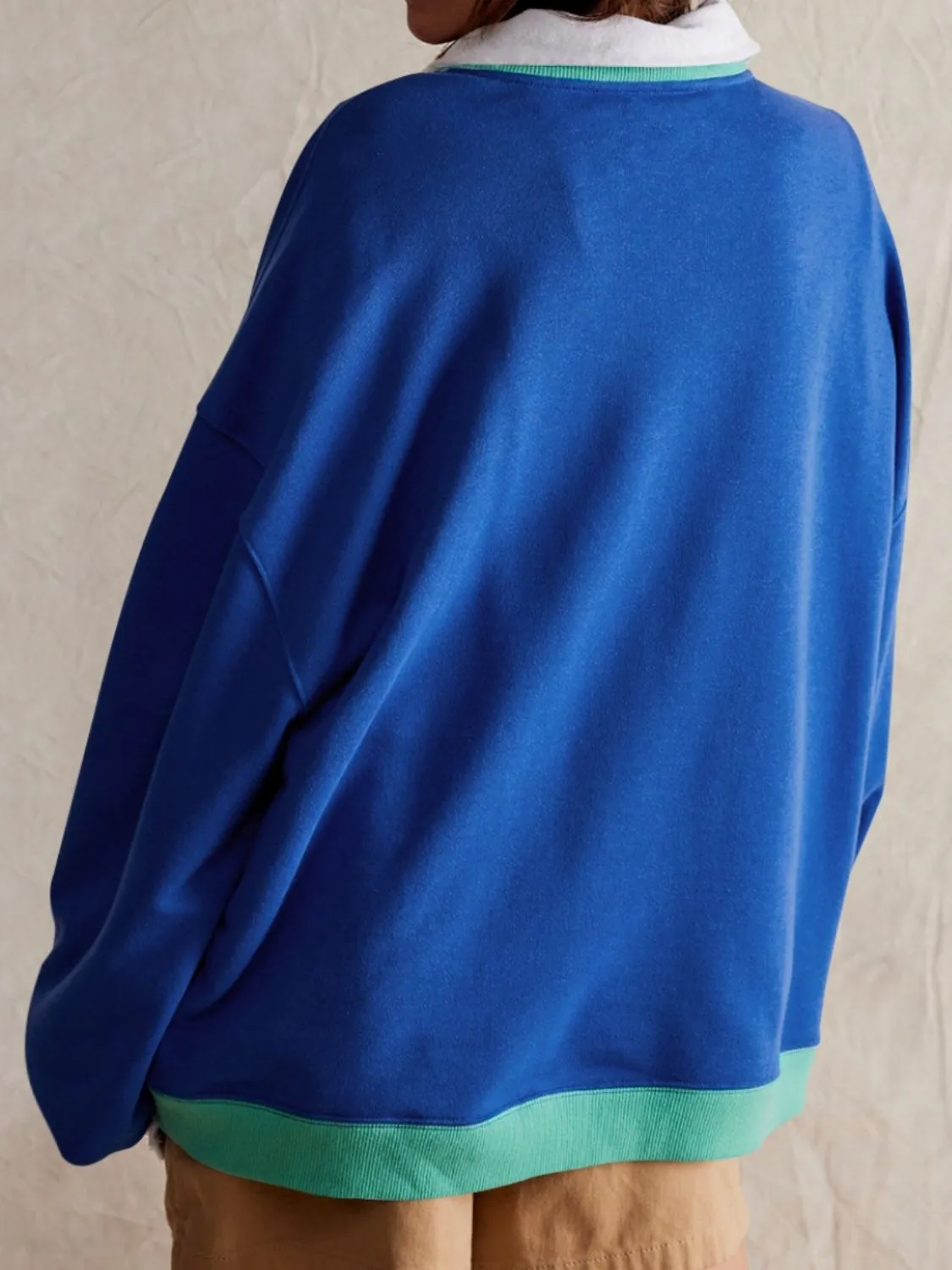 Dropped Shoulder Long Sleeve Sweatshirt with Contrast Detailing