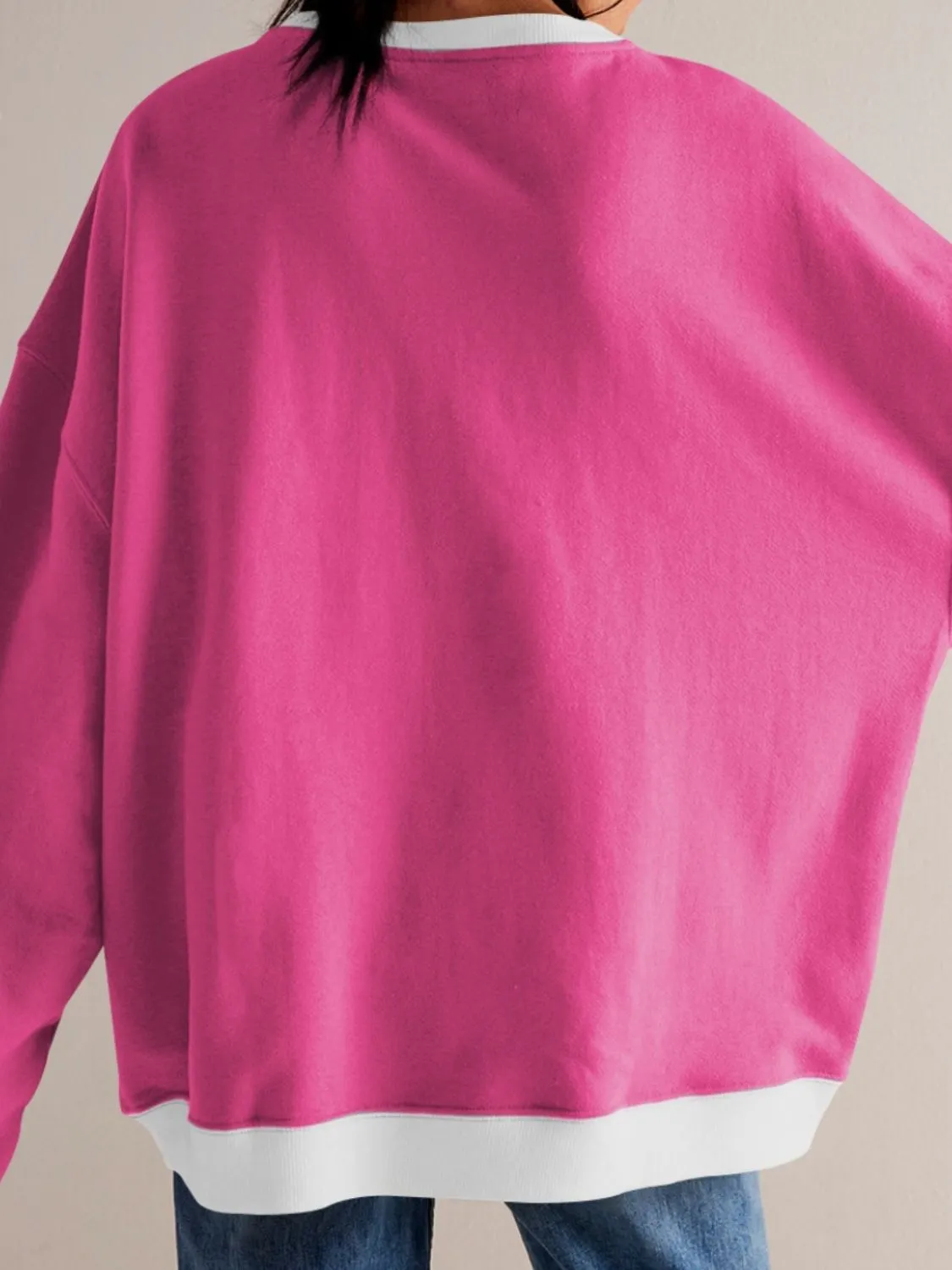 Dropped Shoulder Long Sleeve Sweatshirt with Contrast Detailing