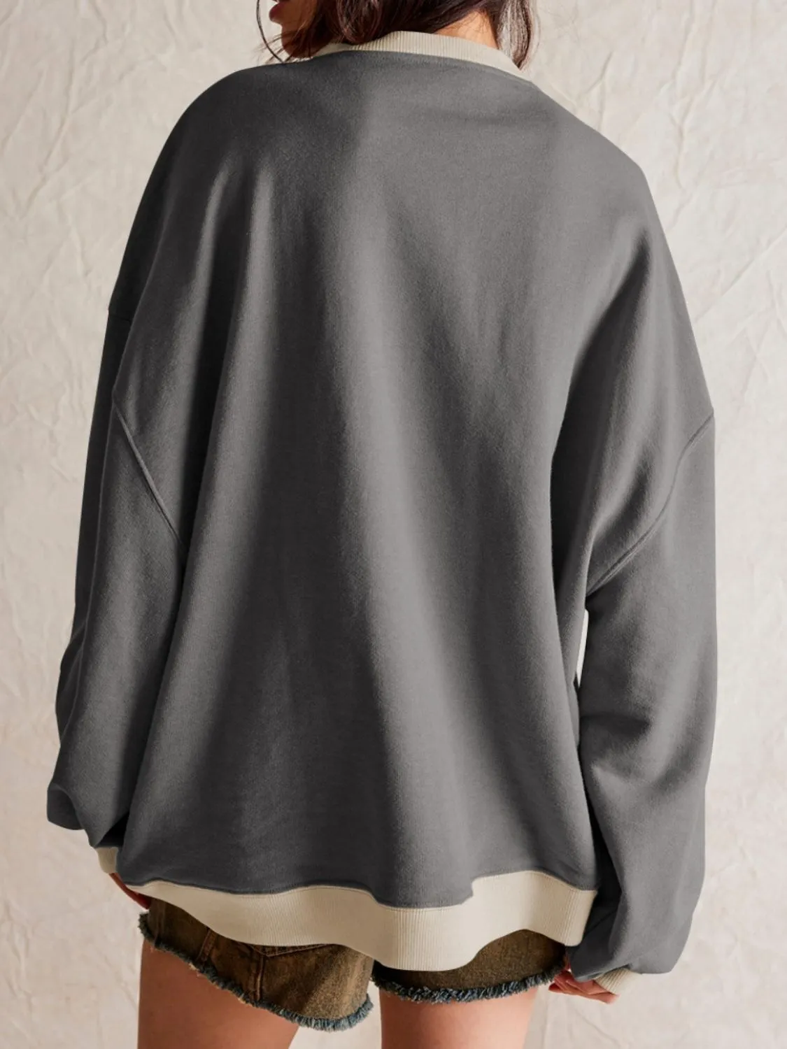 Dropped Shoulder Long Sleeve Sweatshirt with Contrast Detailing