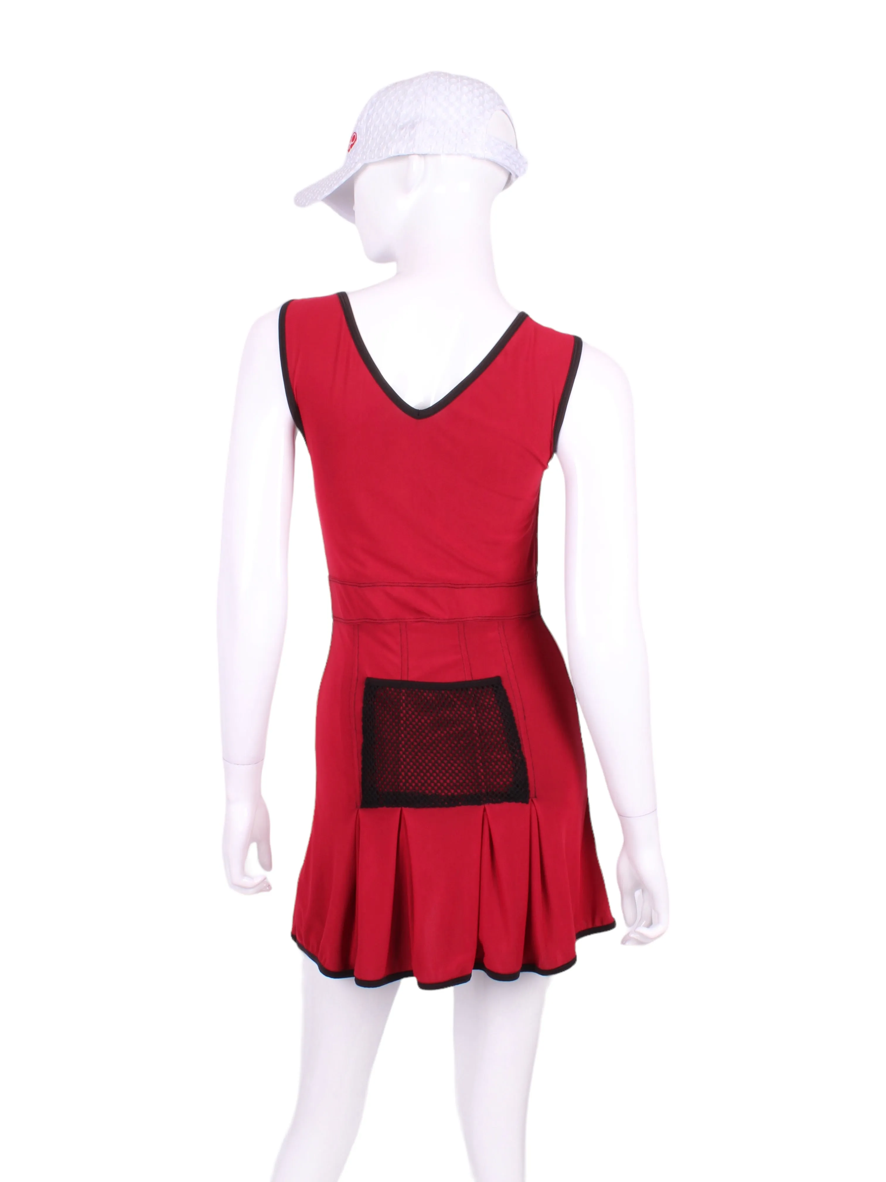 Dark Red Mesh Angelina Court to Cocktails Tennis Dress