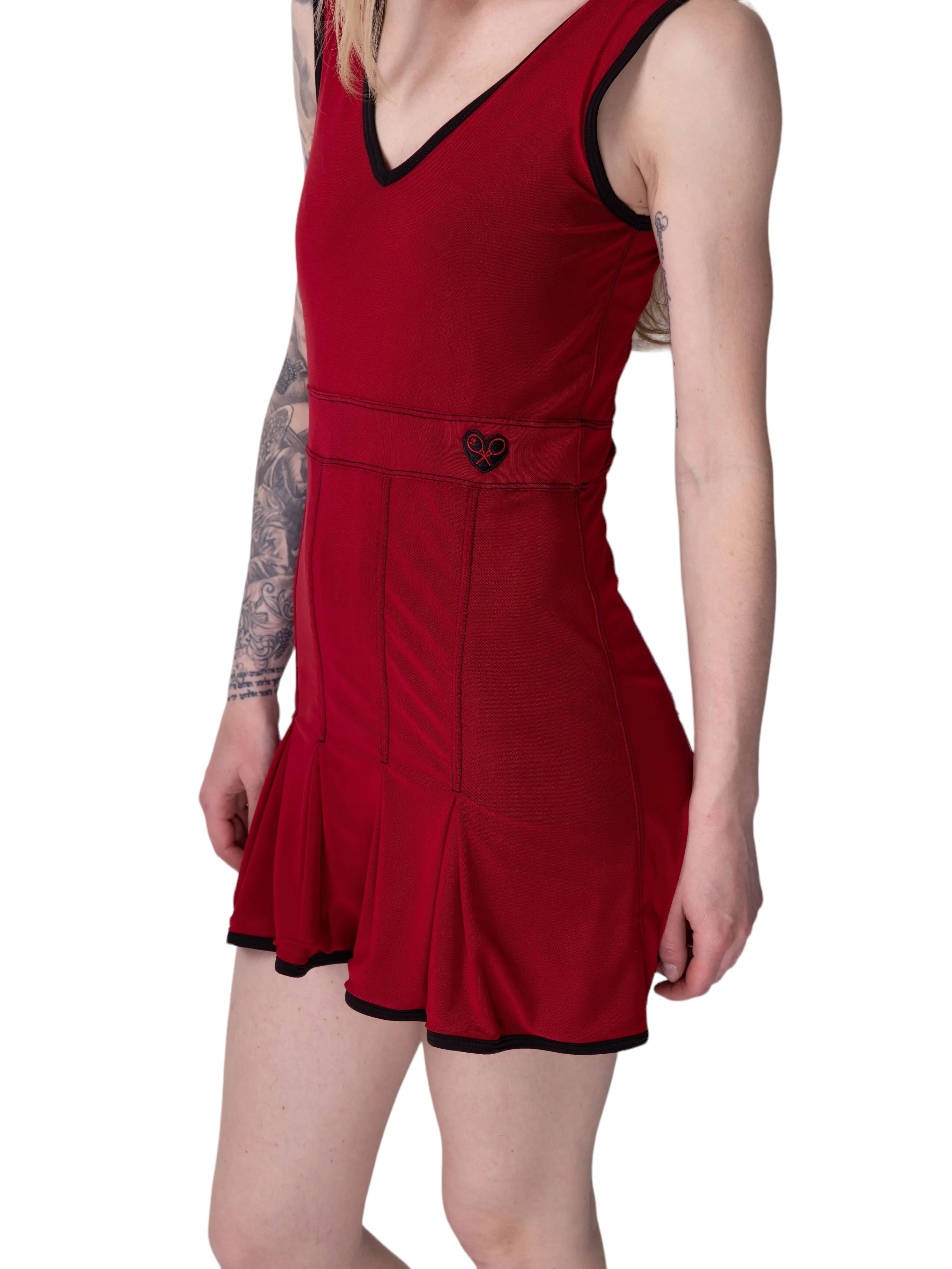 Dark Red Mesh Angelina Court to Cocktails Tennis Dress