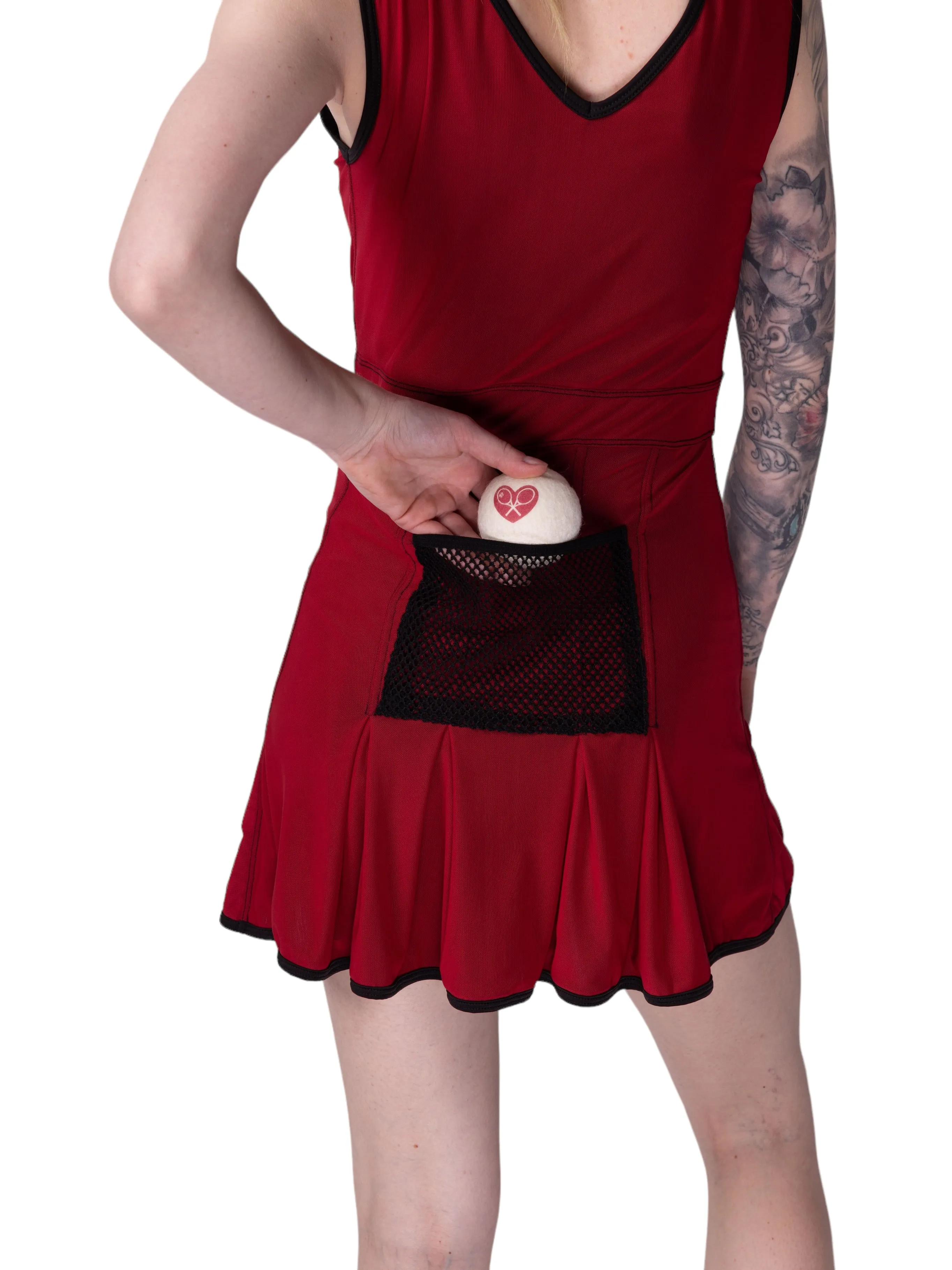 Dark Red Mesh Angelina Court to Cocktails Tennis Dress