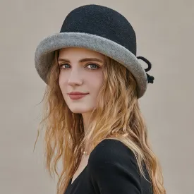 Derby Classic Round Top Flared Brim Wool Blend Bowler Felt Hat