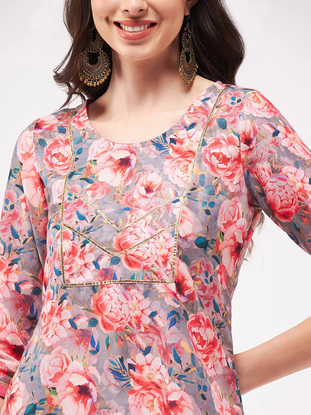 Digital Floral Printed Kurta With Palazzo Set