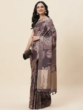 Digital Floral Printed Tussar Saree