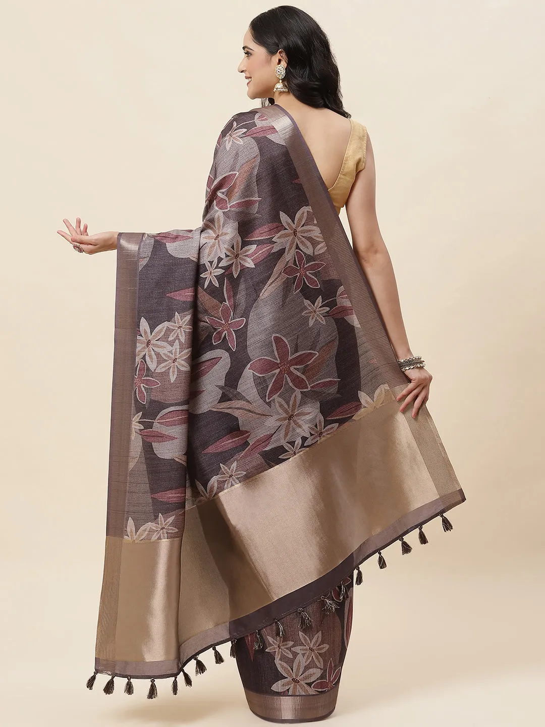 Digital Floral Printed Tussar Saree