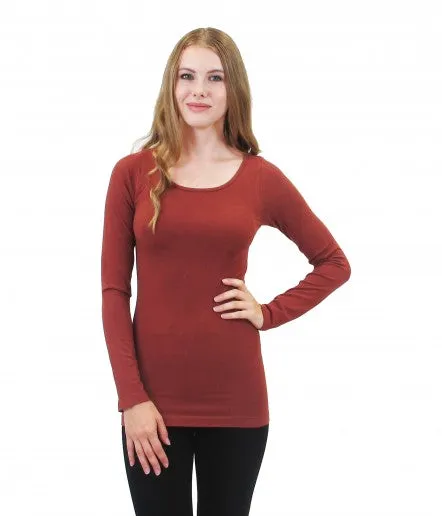 Elietian Solid Long Sleeve Scoop Neck Layering Top